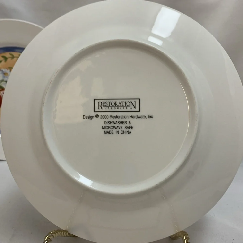 Set Of 4 Restoration Hardware Plates French Cheese Appetizer Dishes 7.5”